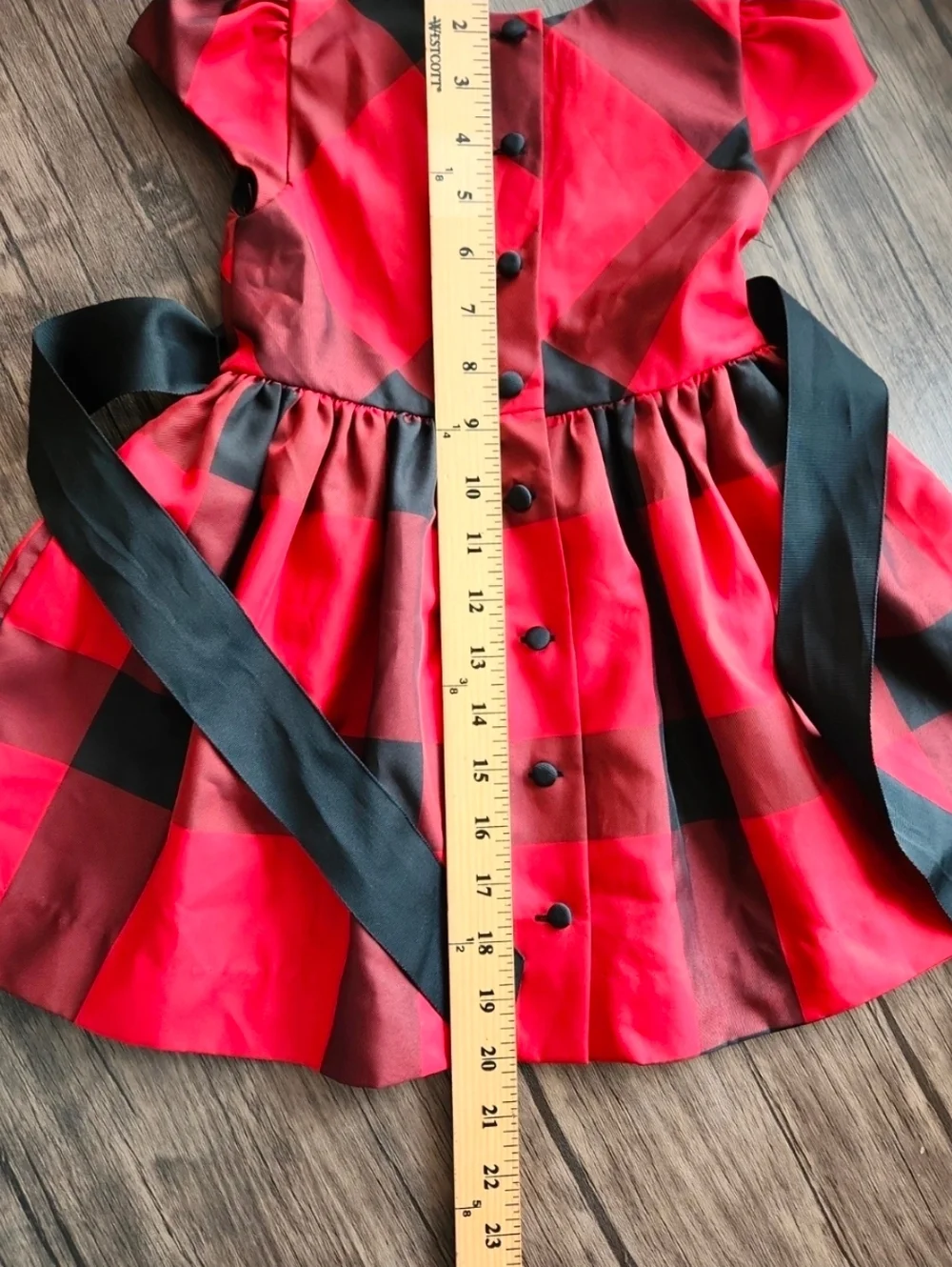 Ralph Lauren 24M Red Buffalo Plaid Taffeta Holiday Dress Black Grosgrain Sash